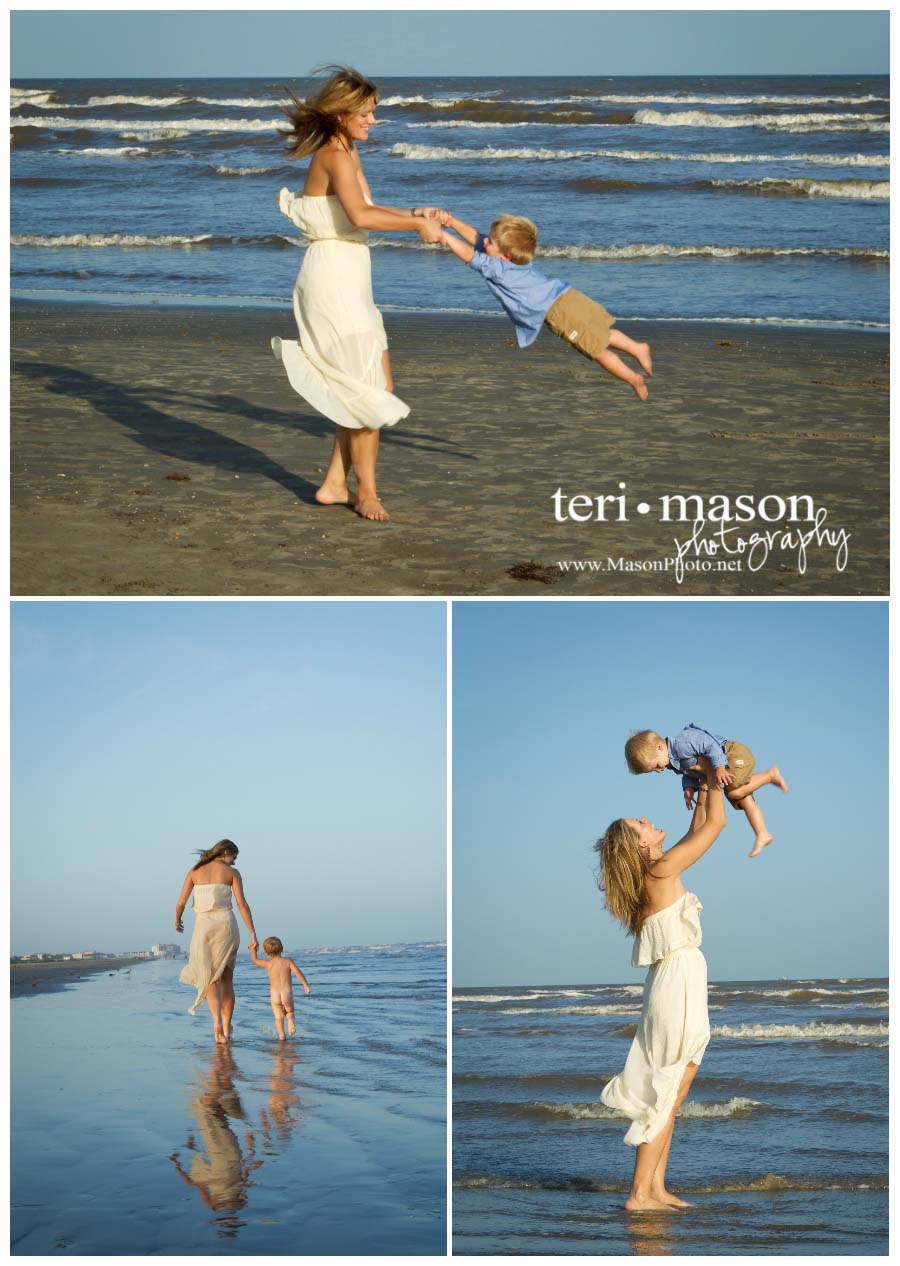 Mom and son playing on beach